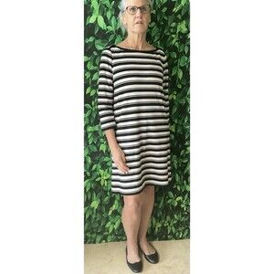 🖤 Ann Taylor Black & White Striped Boat Neck Dress – Size Medium